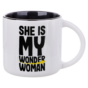 She is my wonder woman, Κούπα κεραμική 400ml Λευκή/Μαύρη