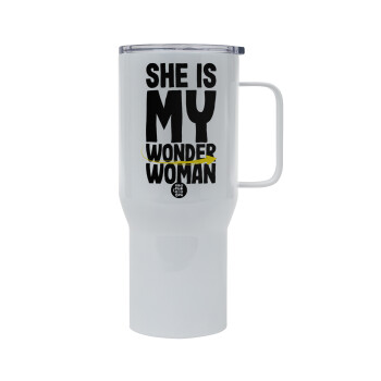 She is my wonder woman, Tumbler με καπάκι, διπλού τοιχώματος (θερμό) 750L