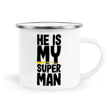 He is my superman, Metallic enamel cup white 360ml