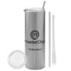 Eco friendly stainless steel Silver tumbler 600ml, with metal straw & cleaning brush