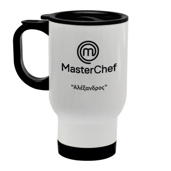 Master Chef, Stainless steel travel mug with lid, double wall white 450ml