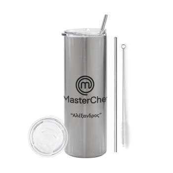 Master Chef, Tumbler stainless steel Silver 600ml, with metal straw & cleaning brush