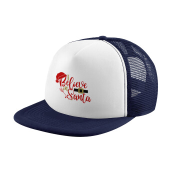 I believe in Santa, Adult Soft Trucker Hat with Dark Blue/White Mesh (POLYESTER, ADULT, UNISEX, ONE SIZE)