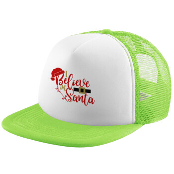 I believe in Santa, Child's Soft Trucker Hat with Green/White Mesh (POLYESTER, CHILDREN'S, ONE SIZE)