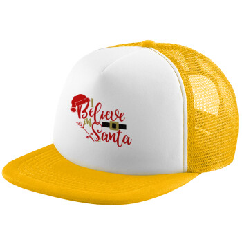 I believe in Santa, Adult Soft Trucker Hat with Yellow/White Mesh (POLYESTER, ADULT, UNISEX, ONE SIZE)