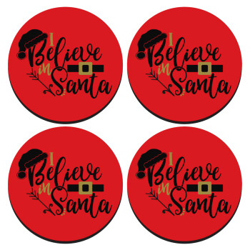 I believe in Santa, SET of 4 round wooden coasters (9cm)