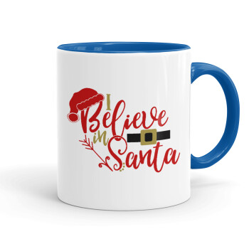 I believe in Santa, Κούπα χρωματιστή μπλε, κεραμική, 330ml