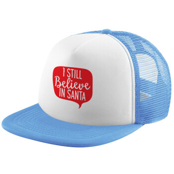 Ι still believe in santa, Child's Soft Trucker Hat with Blue/White Mesh (POLYESTER, CHILD, ONE SIZE)