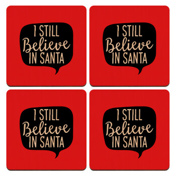 Ι still believe in santa, ΣΕΤ x4 Σουβέρ ξύλινα τετράγωνα plywood (9cm)