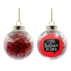 Transparent Christmas tree ball ornament with red filling 8cm