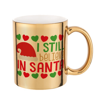 Ι still believe in Santa hearts, Mug ceramic, gold mirror, 330ml