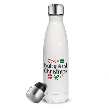 Baby first Christmas, Metal mug thermos White (Stainless steel), double wall, 500ml