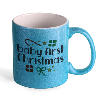 Baby first Christmas, Κούπα Σιέλ Glitter που γυαλίζει, κεραμική, 330ml