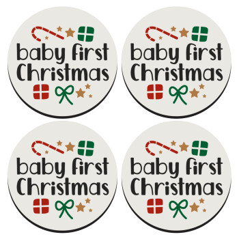 Baby first Christmas, ΣΕΤ 4 Σουβέρ ξύλινα στρογγυλά (9cm)