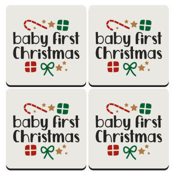 Baby first Christmas, ΣΕΤ 4 Σουβέρ ξύλινα τετράγωνα (9cm)
