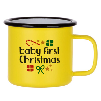 Baby first Christmas, Metallic enamel MATT Yellow cup 360ml