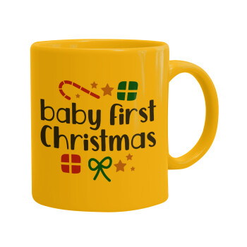 Baby first Christmas, Ceramic coffee mug yellow, 330ml (1pcs)