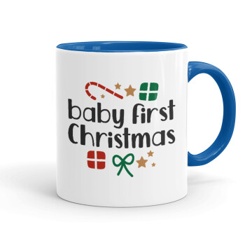 Baby first Christmas, Κούπα χρωματιστή μπλε, κεραμική, 330ml