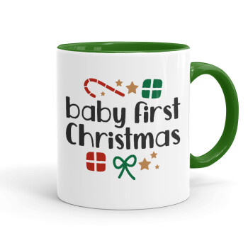 Baby first Christmas, Κούπα χρωματιστή πράσινη, κεραμική, 330ml
