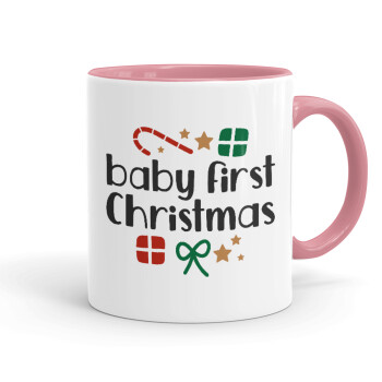 Baby first Christmas, Κούπα χρωματιστή ροζ, κεραμική, 330ml