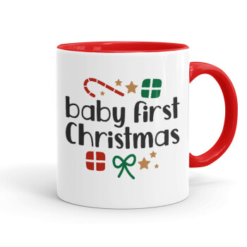 Baby first Christmas, Κούπα χρωματιστή κόκκινη, κεραμική, 330ml