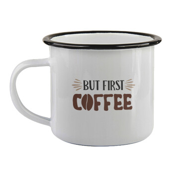 But first Coffee, Κούπα εμαγιέ με μαύρο χείλος 360ml