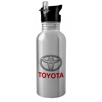 Toyota, Παγούρι νερού Ασημένιο με καλαμάκι, ανοξείδωτο ατσάλι 600ml