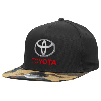 Toyota, Adult Flat Snapback Hat Black/Camouflage, (100% COTTON TWILL, ADULT, UNISEX, ONE SIZE)