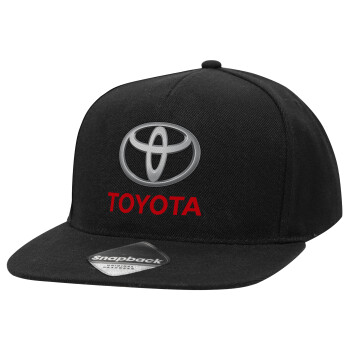 Toyota, Adult Flat Snapback Hat Black, (100% COTTON TWILL, ADULT, UNISEX, ONE SIZE)