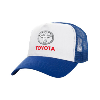 Toyota, Adult Structured Trucker Hat, with Mesh, WHITE/BLUE (100% COTTON, ADULT, UNISEX, ONE SIZE)