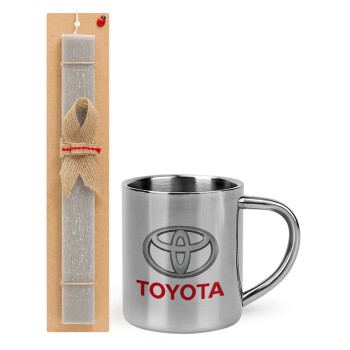 Toyota, Easter Set, metallic thermal cup (300ml) & Easter aromatic flat candle (30cm) (GRAY)