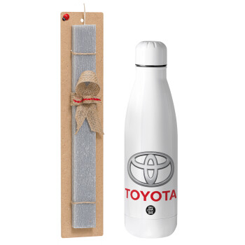 Toyota, Easter Set, metallic Inox water bottle (700ml) & Easter scented flat candle (30cm) (GRAY)