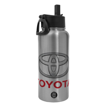 Toyota, Metal mug thermo Silver with Straw and Spout Lid (Stainless steel), double wall, 950ml