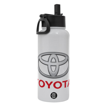 Toyota, Metal mug thermo White with Straw and Spout Lid (Stainless steel), double wall, 950ml