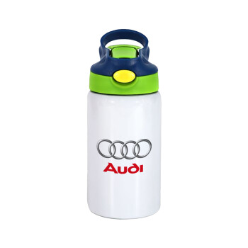 AUDI, Children's hot water bottle, stainless steel, with safety straw, green, blue (350ml)