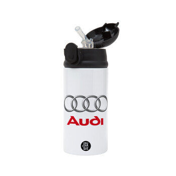 AUDI, Children's hot water bottle, stainless steel, with safety straw, Black (360ml) BPA-FREE