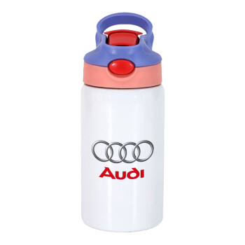 AUDI, Children's hot water bottle, stainless steel, with safety straw, pink/purple (350ml)