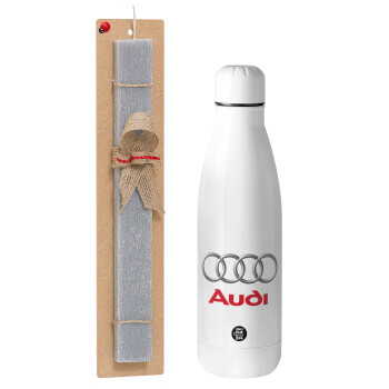 AUDI, Easter Set, metallic Inox water bottle (700ml) & Easter scented flat candle (30cm) (GRAY)