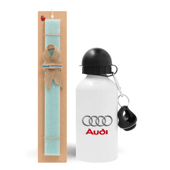 AUDI, Easter Set, metallic aluminum water bottle (500ml) & scented flat candle (30cm) (TURQUOISE)