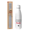 Easter Set, metallic Inox water bottle (700ml) & Easter scented flat candle (30cm) (GRAY)