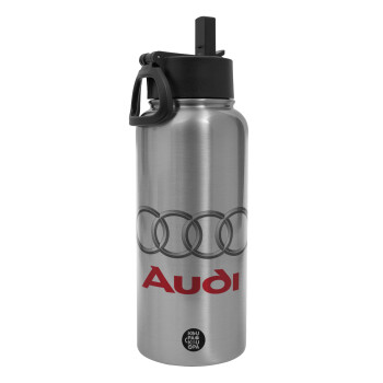 AUDI, Metal mug thermo Silver with Straw and Spout Lid (Stainless steel), double wall, 950ml