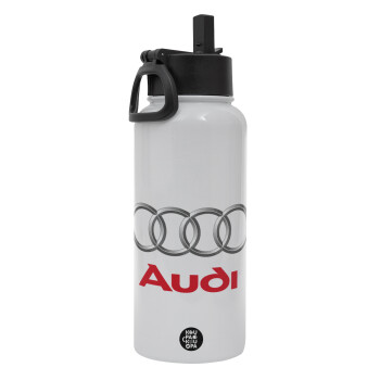 AUDI, Metal mug thermo White with Straw and Spout Lid (Stainless steel), double wall, 950ml