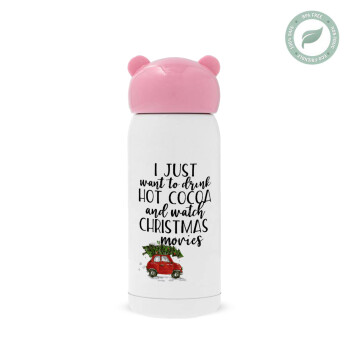 I just want to drink hot cocoa and watch christmas movies mini cooper, Pink stainless steel thermal flask, 320ml