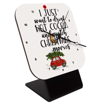 I just want to drink hot cocoa and watch christmas movies mini cooper, Quartz Wooden table clock with hands (10cm)
