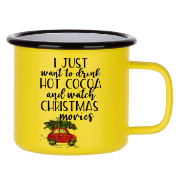 I just want to drink hot cocoa and watch christmas movies mini cooper, Metallic enamel MATT Yellow cup 360ml