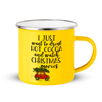 I just want to drink hot cocoa and watch christmas movies mini cooper, Yellow Enamel Metallic Cup 360ml