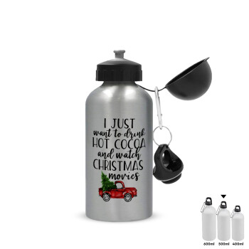 I just want to drink hot cocoa and watch christmas movies pickup car, Metallic water jug, Silver, aluminum 500ml