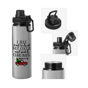 I just want to drink hot cocoa and watch christmas movies pickup car, Metallic water bottle with safety cap, 850ml aluminum