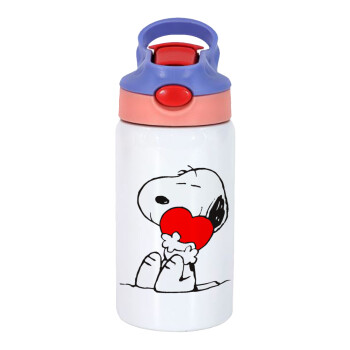 Snoopy, Παιδικό παγούρι θερμό, ανοξείδωτο, με καλαμάκι ασφαλείας, ροζ/μωβ (350ml)
