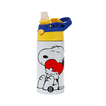 Snoopy, Children's hot water bottle, stainless steel, with safety straw, green, blue (360ml) BPA FREE